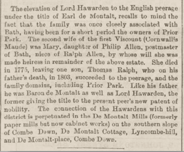 Lord Hawarden becomes Earl de Montalt, Bath Chronicle, Thursday 30 September 1886