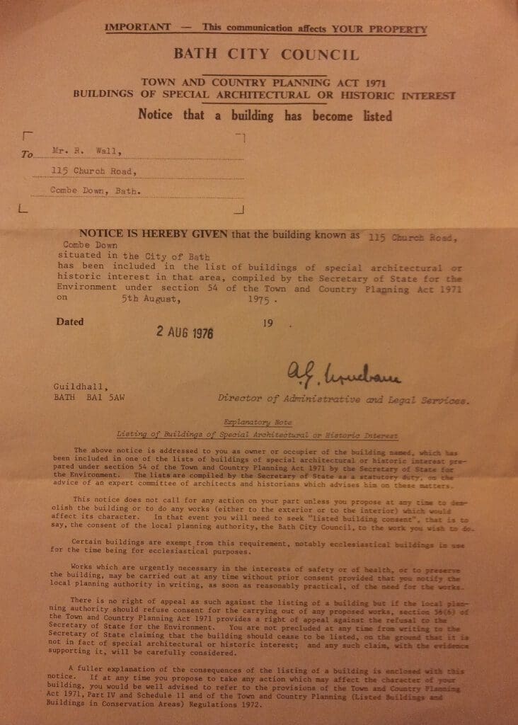 Original listing letter 1976
