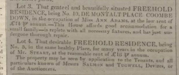 5 & 10 De Montalt Place for sale - Bath Chronicle and Weekly Gazette - Thursday 14 February 1833