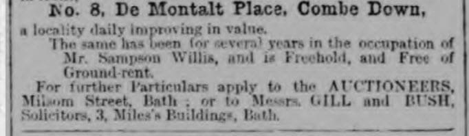 8 De Montalt Place for sale - Bath Chronicle and Weekly Gazette - Thursday 17 October 1872
