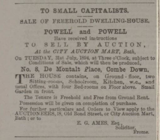 8 De Montalt Place for sale - Bath Chronicle and Weekly Gazette - Thursday 26 July 1894