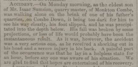 Isaac Sumsion son accident - Bath Chronicle and Weekly Gazette - Thursday 12 December 1844