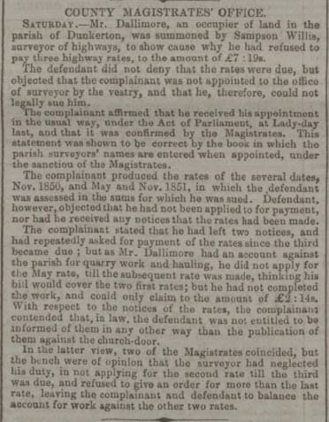 Sampson Willis, Surveyor of Highways summons - Bath Chronicle and Weekly Gazette - Thursday 26 February 1852