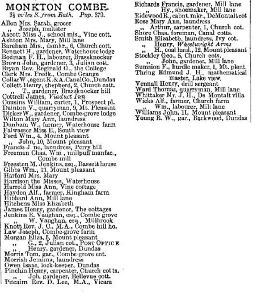 1884 - 85 Post Office Directory for Monkton Combe