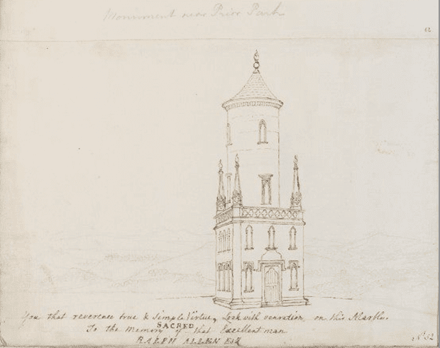 Drawing of the memorial to Ralph Allen, 18th century, by Thomas Robins 1715 – 1770. © Victoria and A