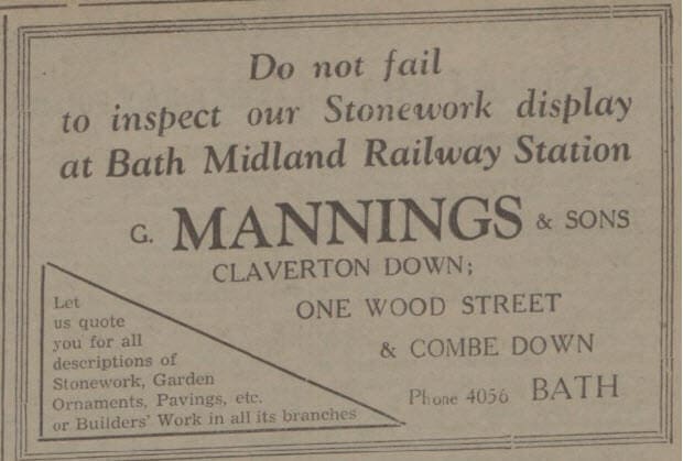G Mannings & Sons - Bath Chronicle and Weekly Gazette - Saturday 2 July 1938