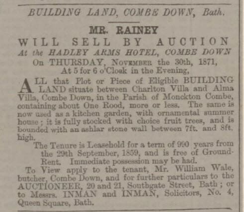 Rutland Villa land sale - Bath Chronicle and Weekly Gazette - Thursday 16 November 1871