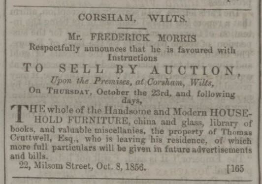 Thomas Cruttwell moves from Corsham - Bath Chronicle and Weekly Gazette - Thursday 9 October 1856