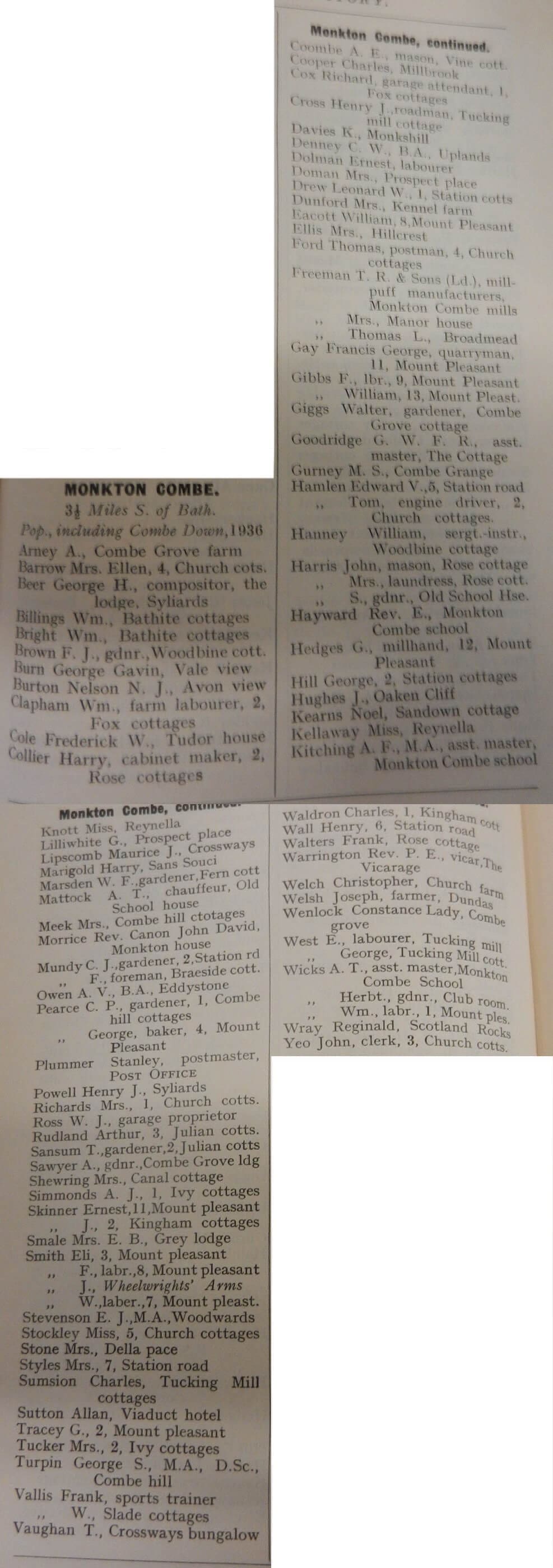 1931 PO Directory Monkton Combe