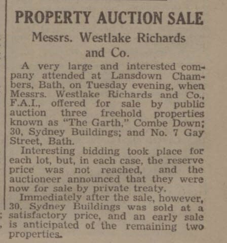 The Garth fails to sell - Bath Chronicle and Weekly Gazette - Saturday 25 September 1937