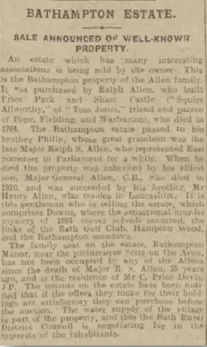 bathampton manor for sale bath chronicle 24 december 1920