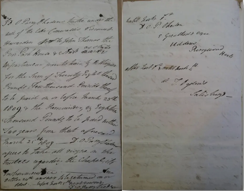 letter from 1809 offering john thomas prior park for 28000 bath record office acc446 1024x802