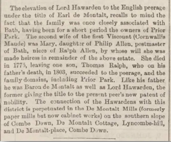 lord hawarden becomes earl de montalt bath chronicle thursday 30 september 1886