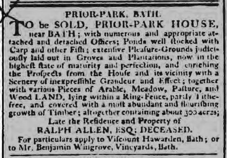 prior park for sale 1803 bath chronicle and weekly gazette thursday 5 may 1803