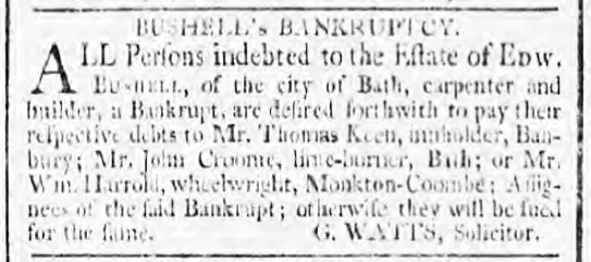 william harrold wheelwright bath chronicle and weekly gazette thursday 16 january 1794