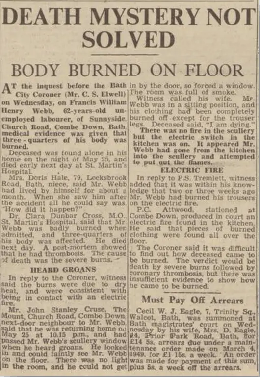 burned body bath chronicle saturday 4 june 1949