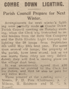 Combe Down lighting, Bath Chronicle, Saturday 17 July 1926