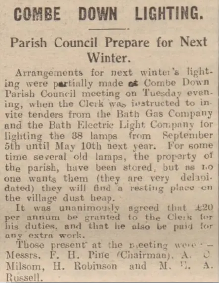 combe down lighting bath chronicle saturday 17 july 1926