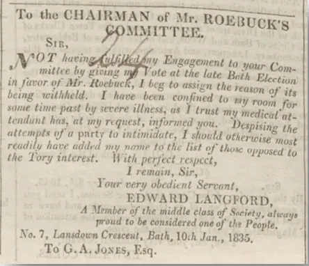 letter from edward langford bath chronicle thursday 15 january 1835