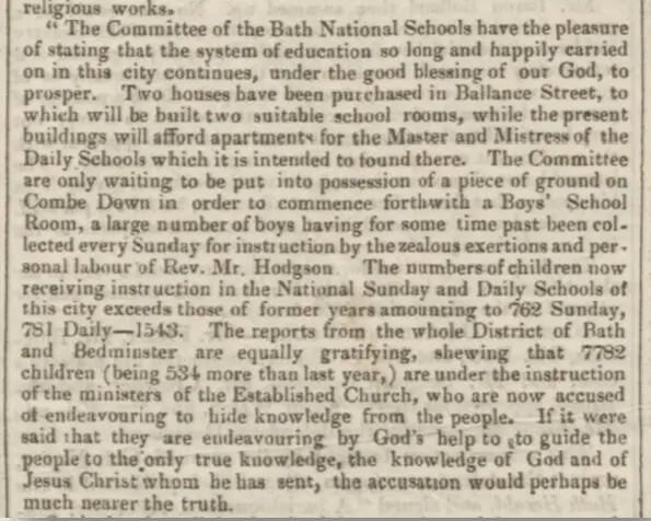 purchase of school property on combe down bath chronicle thursday 14 april 1836