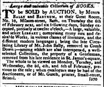 Sale of Bally library books, Salisbury and Winchester Journal, Monday 27 January 1812
