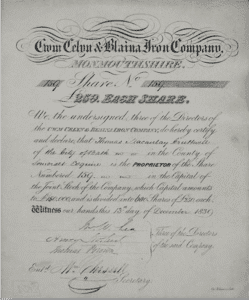 Share certificate for Thomas Macaulay Cruttwell