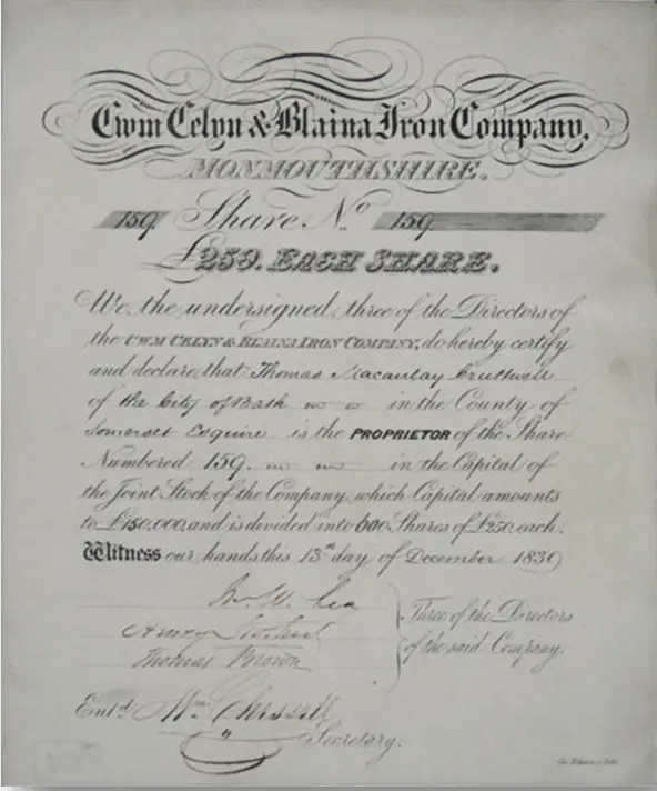 share certificate for thomas macaulay cruttwell