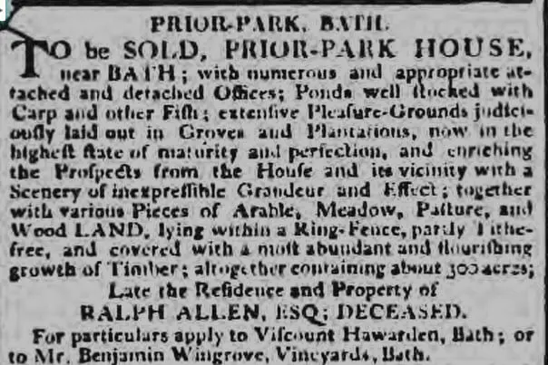 prior park still to be sold bath chronicle and weekly gazette thursday 05 may 1803