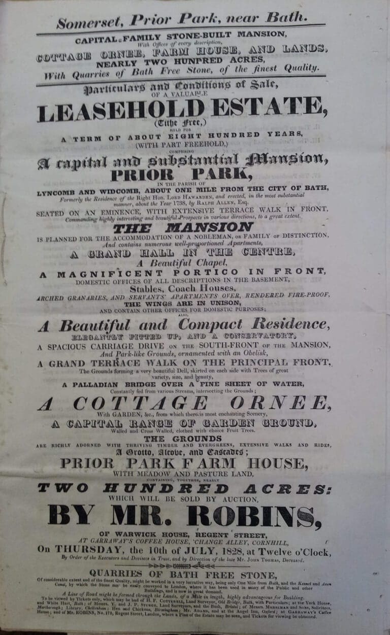 Sale of Prior Park 1828