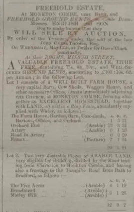 the john ovens thomas estate sale bath chronicle and weekly gazette thursday 16 april 1846 1