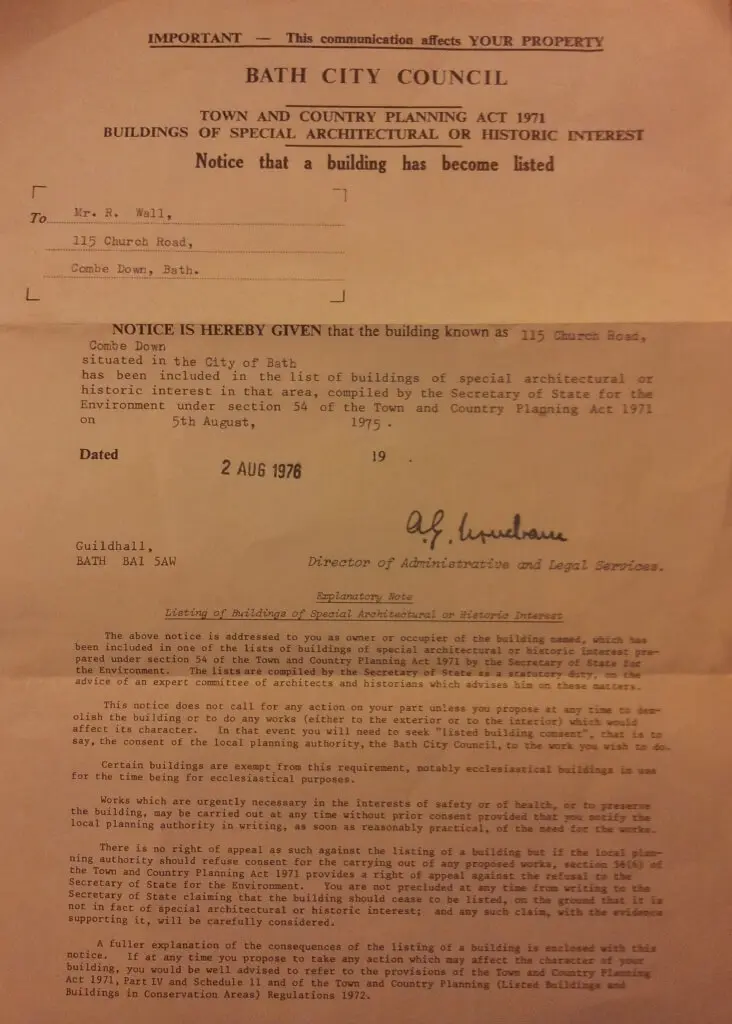 Original listing letter 1976