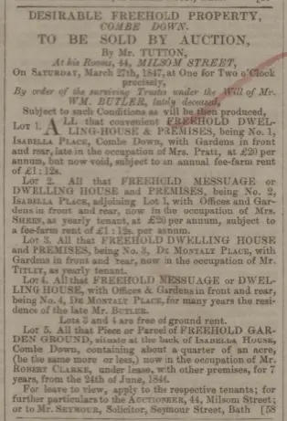 1 & 2 Isabella Place auction - Bath Chronicle and Weekly Gazette - Thursday 25 March 1847