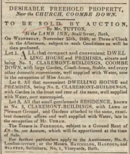 1 3 claremont buildings for sale bath chronicle and weekly gazette thursday 12 november 1840