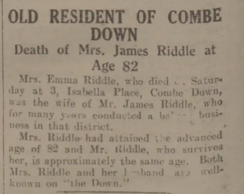 Death of Emma Riddle - Bath Chronicle and Weekly Gazette - Saturday 23 March 1935