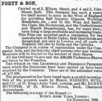 Excerpt from Fortt's merger - Bath Chronicle and Weekly Gazette - Thursday 14 November 1889