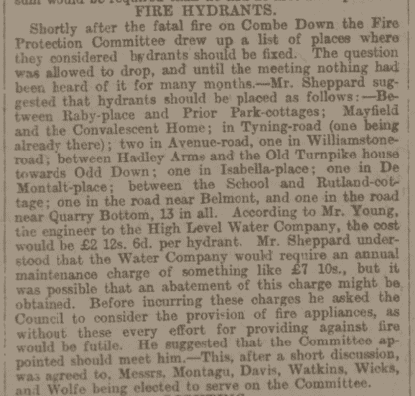 Fire Hydrants to be installed including Isabella Place in Bath Chronicle and Weekly Gazette - Wednesday 2 February 1898 Fire Hydrants to be installed including Isabella Place in Bath Chronicle and Weekly Gazette - Wednesday 2 February 1898