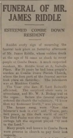 James Riddle funeral - Bath Chronicle and Weekly Gazette - Saturday 18 January 1936