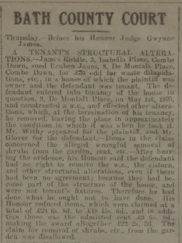 James Riddle sues tenant - Bath Chronicle and Weekly Gazette - Saturday 5 August 1916