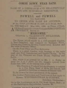 mercombe for sale bath chronicle and weekly gazette thursday 23 april 1896