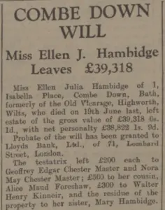 Miss Hambidge will - Bath Chronicle and Weekly Gazette - Saturday 5 November 1932