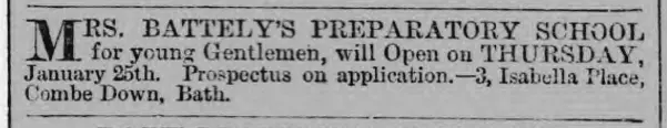 mrs battely preparatory school for young gentlemen in bath chronicle and weekly gazette thursday 4 january 1877