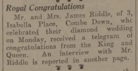 riddle diamond wedding bath chronicle and weekly gazette saturday 15 october 1932