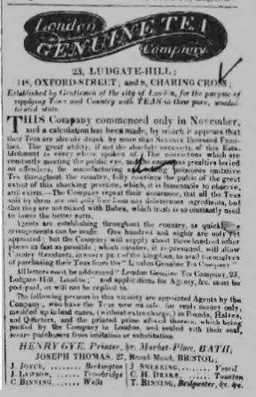 the london genuine tea company bath chronicle and weekly gazette thursday 1 april 1819