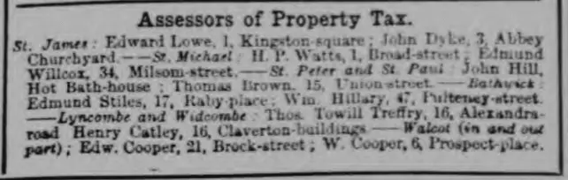 Thomas Towill Treffry, Assessor of Property Tax - Bath Chronicle and Weekly Gazette - Thursday 23 December 1875