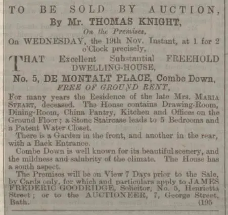 5 de montalt place for sale bath chronicle and weekly gazette thursday 6 november 1862