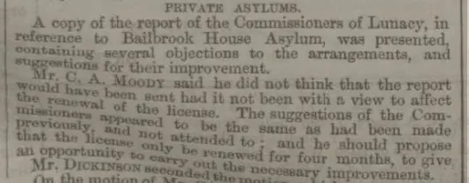 bailbrook house asylum report bath chronicle and weekly gazette thursday 6 january 1859