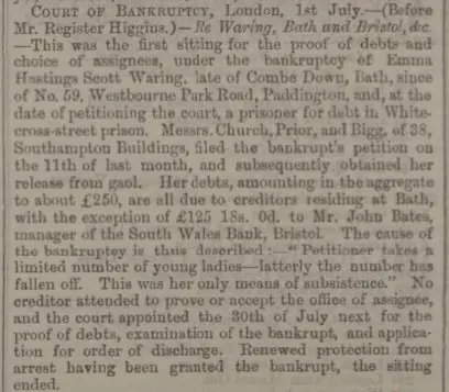 bankruptcy of emma scott waring bath chronicle and weekly gazette thursday 9 july 1863