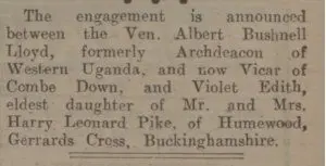 engagement of ven albert bushnell lloyd bath chronicle and weekly gazette friday 2 june 1933 300x153