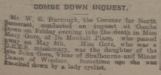 inquest on miss mary gore bath chronicle and weekly gazette saturday 9 may 1925