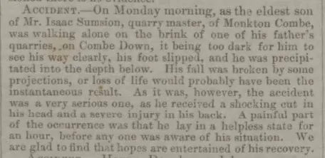 isaac sumsion son accident bath chronicle and weekly gazette thursday 12 december 1844